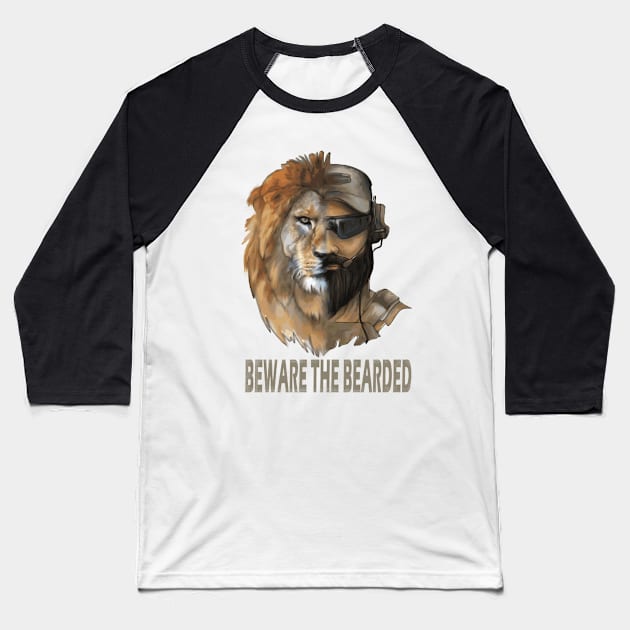 Bearded military operator and lion Baseball T-Shirt by paintSkiller